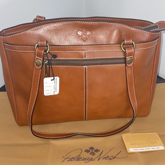 Patricia Nash Heritage Collection Poppy Satchel Leather Bag Tan Brown AUTHENTIC - Picture 9 of 12